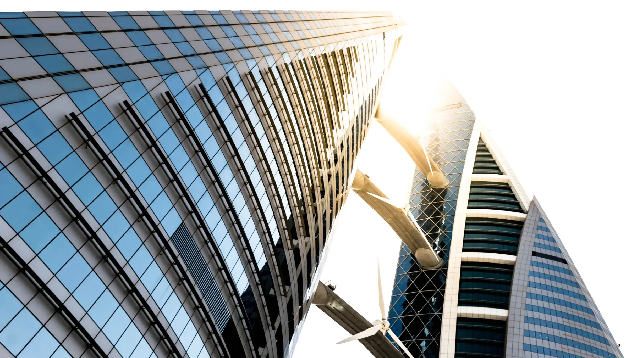Iconic Bahrain World Trade Center twin towers in Manama, featuring integrated wind turbines.