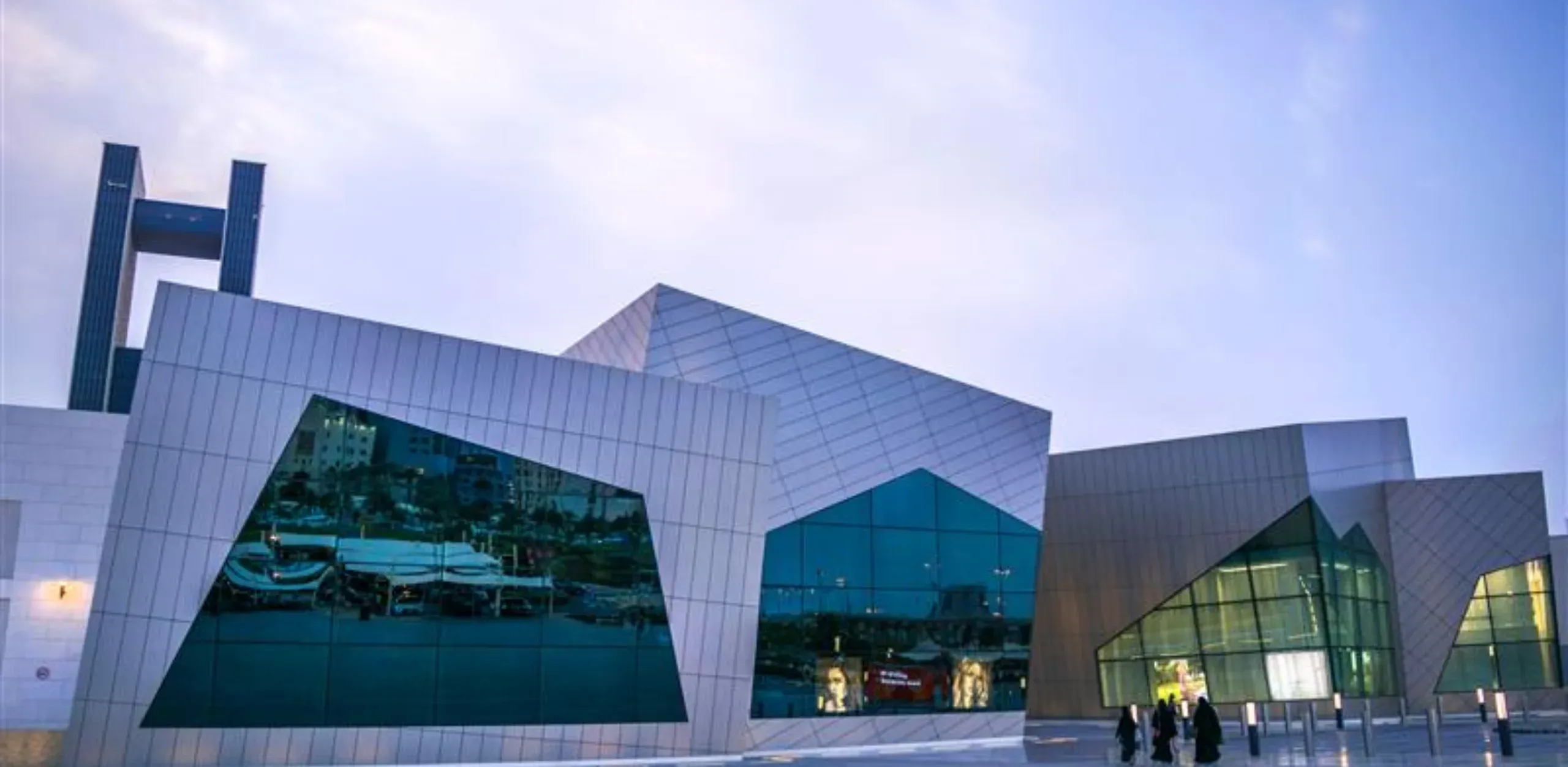The Avenues Mall waterfront exterior at Bahrain Bay, Manama, featuring modern luxury architecture and unique facade.